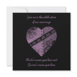 Purple steampunk gears heart wedding 5.5" x 5.5" custom announcement
