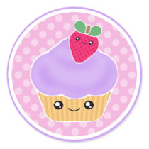 Purple Strawberry Kawaii Cupcake Stickers