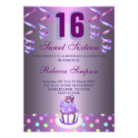 Purple Streamers & Cake Sweet 16 Birthday Invite