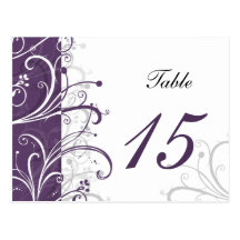 purple stylish Table Numbers postcards