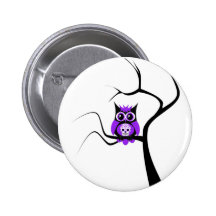 Purple Sugar Skull Owl in Tree Button