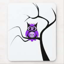 Purple Sugar Skull Owl in Tree Mousepad