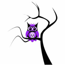 Purple Sugar Skull Owl in Tree Photo Sculpture