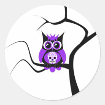 Purple Sugar Skull Owl in Tree Sticker