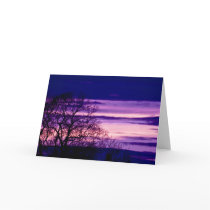 Purple Sunset Tree Silhouette greetings card cards