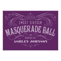 Purple Sweet 16 Masquerade Ball Invitations