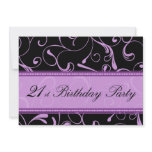 Purple Swirl 21st Birthday Party Invitation Cards