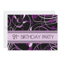 Purple Swirl 21st Birthday Party Invitation Cards