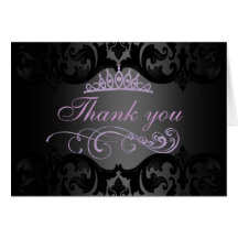 Purple Swirl Damask Thank You Card