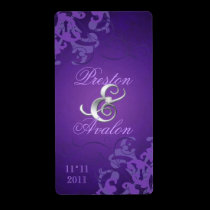 Purple Swirl Silver Jewelled Wedding Wine Label labels