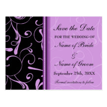 Purple Swirls Save the Date Wedding Postcards
