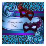 Purple Teal Leopard Masks Sweet 16 Masquerade Announcements
