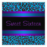 Purple Teal Leopard Sweet 16 Birthday Party Personalized Announcement