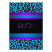 Purple Teal Leopard Sweet 16 Birthday Party RSVP Custom Invitations