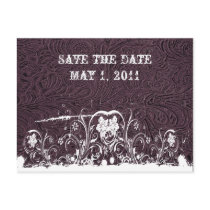 Purple Tooled Leather Save the Date Postcards
