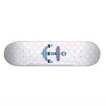 Purple Tribal Anchor and polka dots Custom Skate Board