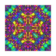 Purple Turquiose and Yellow Mandala Pattern Canvas Print