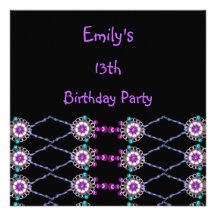 Purple Turquoise Jewel 13th Birthday Party Invitations