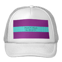 Purple turquoise roses wedding favours mesh hats