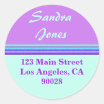purple turquoise stripe address label stickers