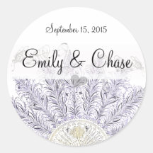 Purple  Vintage Feather Fan Wedding Stickers