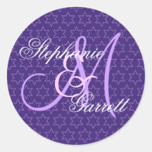 Purple Wedding Custom Monogram V21 Round Stickers