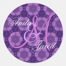Purple Wedding Custom Monogram V26 Round Stickers