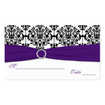 Purple, White and Black Damask Placecards Business Cards