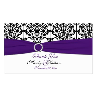 Purple White and Black Damask Wedding Favour Tag by NiteOwlStudio
