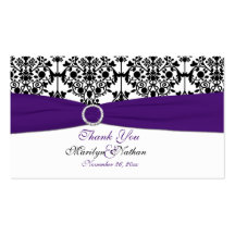 Purple, White and Black Damask Wedding Favour Tag Business Card Template