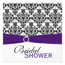 Purple, White, Black Damask Bridal Shower Invite