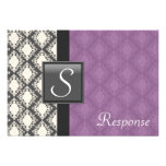 Purple White Damask Monogram Wedding Response RSVP Personalized Invitation