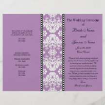 Purple White Damask Wedding Program Flyer