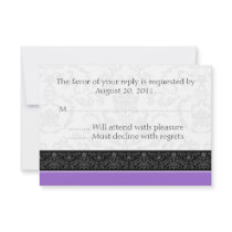 Purple & White Damask Wedding RSVP Reply Cards