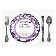 Purple White Fine Dining Dinner Party Personalized Announcements