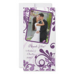 Purple & White Floral Wedding Thank You Photo Card