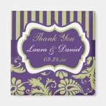 Purple, White, Green Damask Wedding Favour Magnet