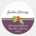 Purple white holly Christmas holiday address label Stickers