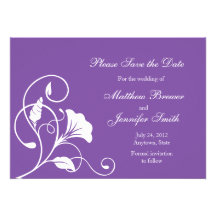 Purple & White Save the Date Wedding Announcement