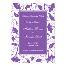 Purple & White Save the Date Wedding Announcements