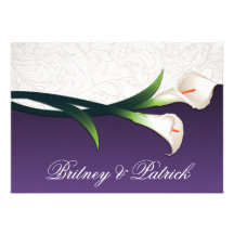 Purple White Silver Calla Lily Wedding Invitations