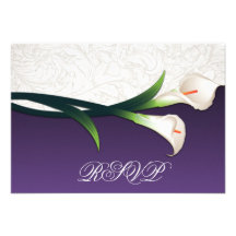 Purple, White Silver Calla Lily Wedding RSVP Cards Personalized Invitation
