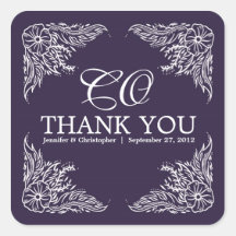 Purple & White Wedding Thank You Monogram Square Stickers