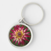 Purple white yellow Dahlia flower Key Chains