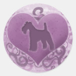 Purple Wire Fox Terrier Valentine Round Sticker