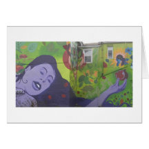 Purple Woman Mural Greeting Cards
