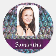 Purple wool photo template round sticker