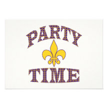Purple Yellow Fleur de Lis Party Time Custom Invites