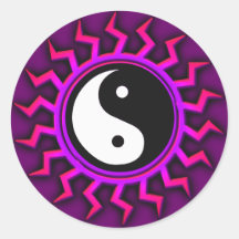 Purple Yin Yang Balanced Sun Round Sticker