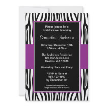 Purple Zebra Bridal Shower Custom Announcements